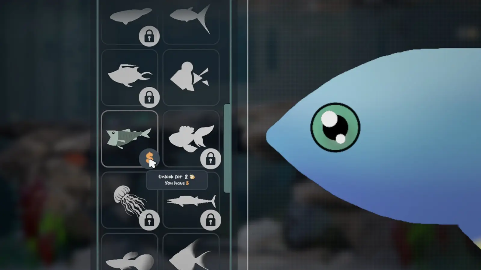 Locked fish templates with an unlock cost in Golden Scales
