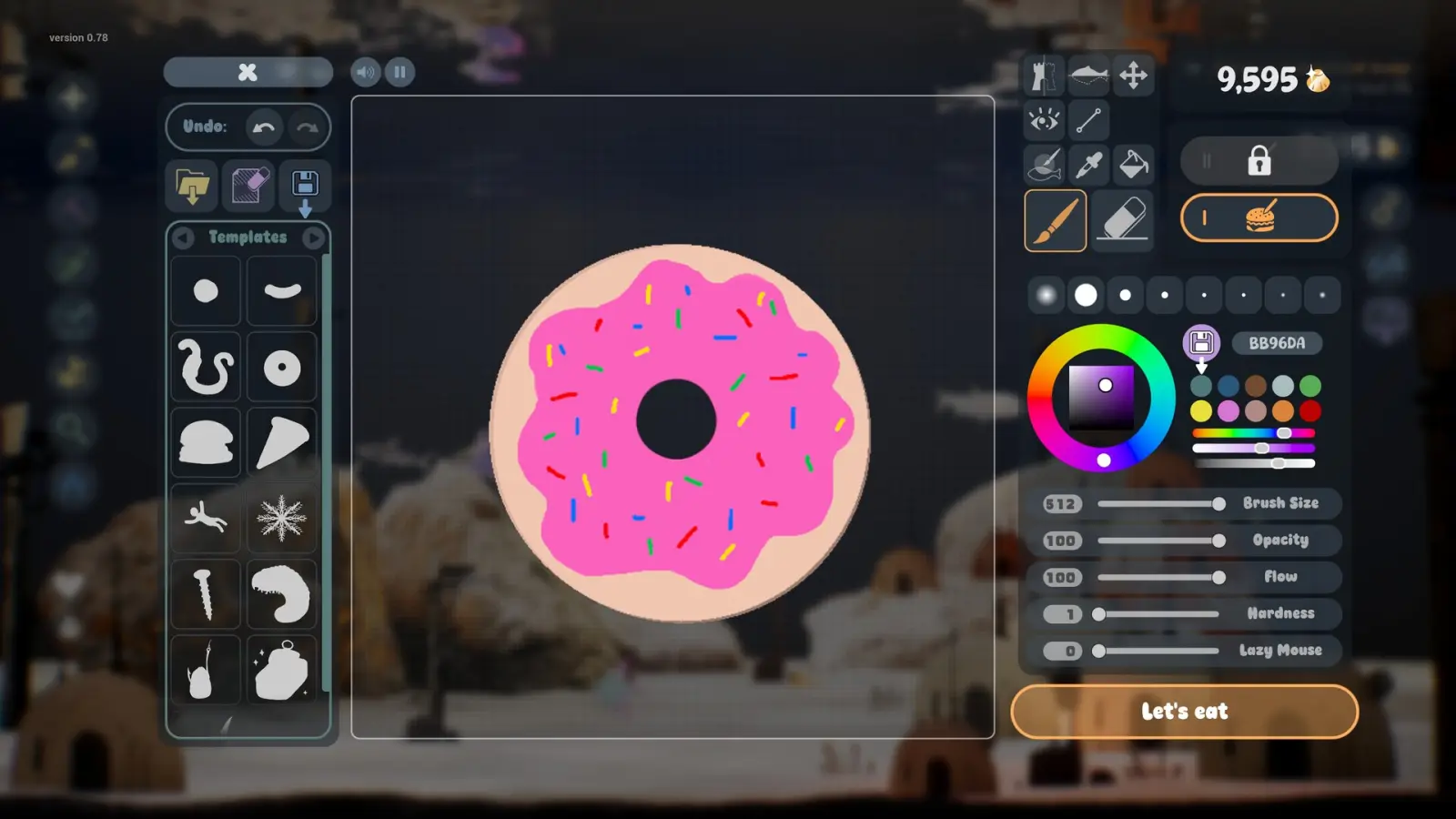 Drawing donut-shaped fish food in Drawquarium