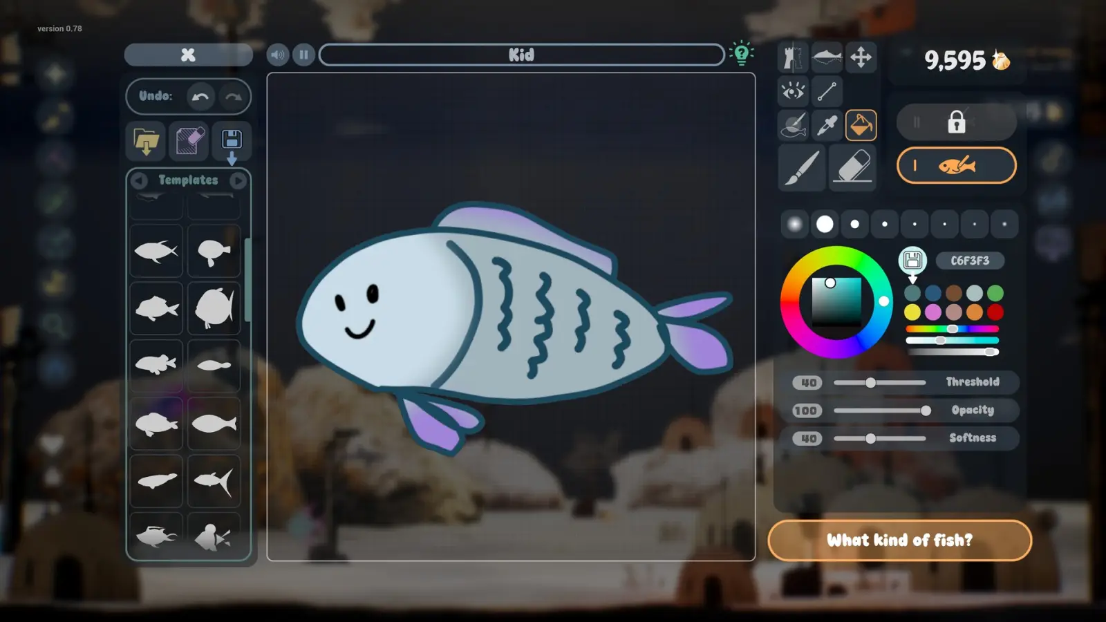 Drawing a fish named Kid in the Drawquarium editor